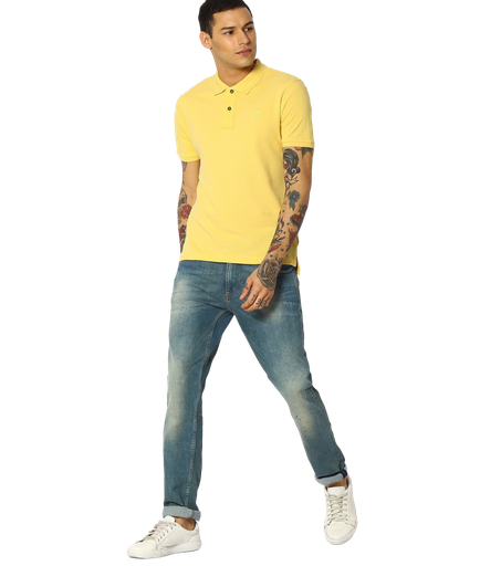 Striped Polo T-Shirt (Light Yellow, S)