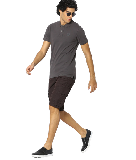 Striped Polo T-Shirt (Black, S)