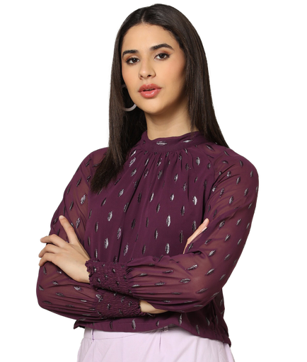 Collar Neck Top (Dark Purple, M)