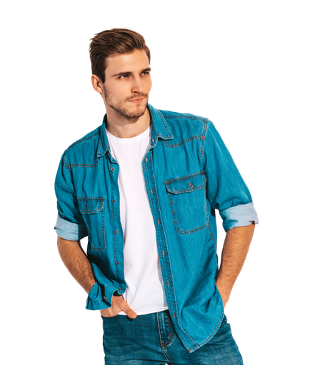 Blue Denim Shirt (Dark Blue, S)