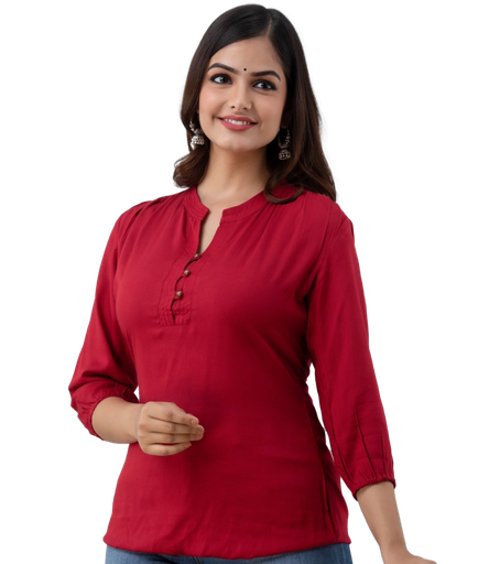 Plain Viscose Dress (Red, S)